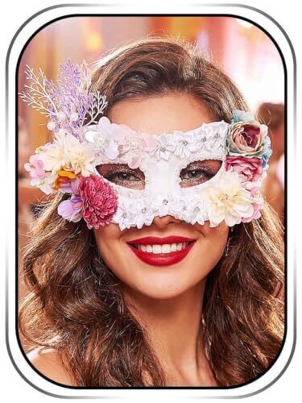 4709 White Masquerade Mask, Floral Ball Party Mask